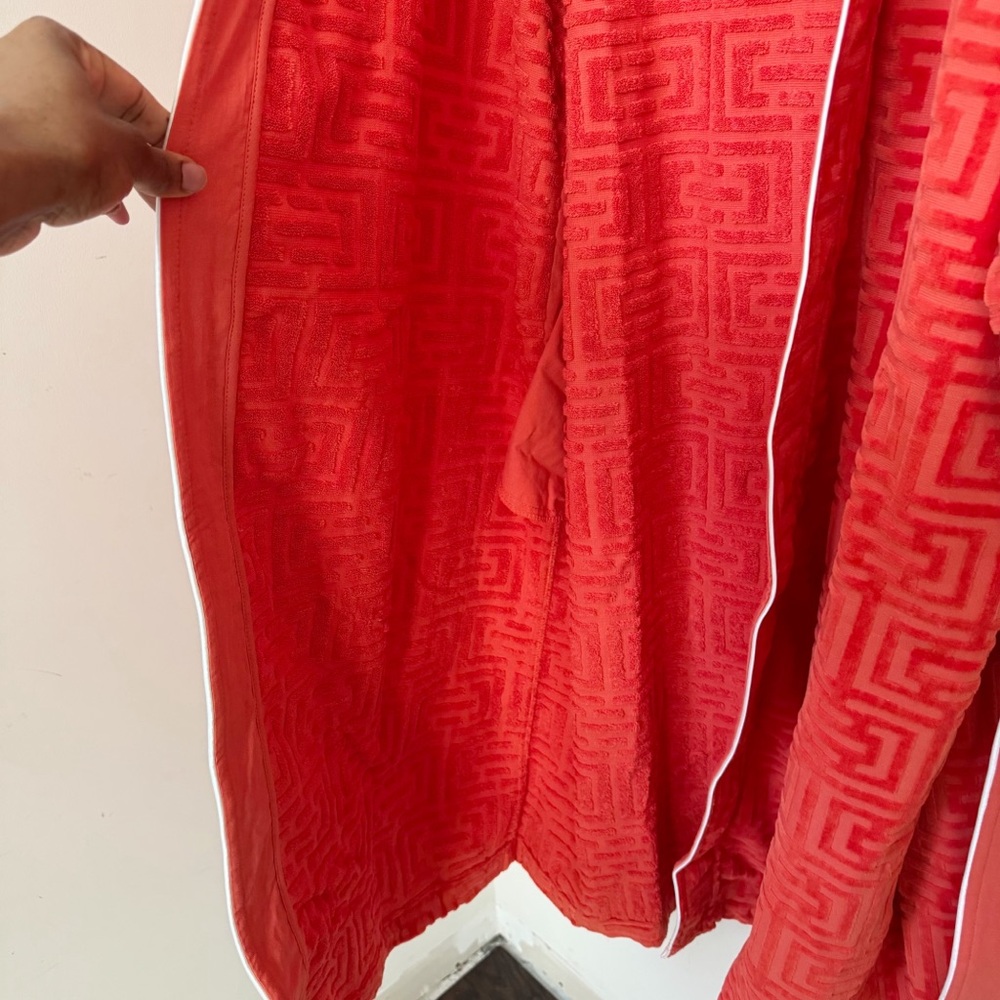 Orange Red Textured Velvet Bath Robe - Picture 11 of 13